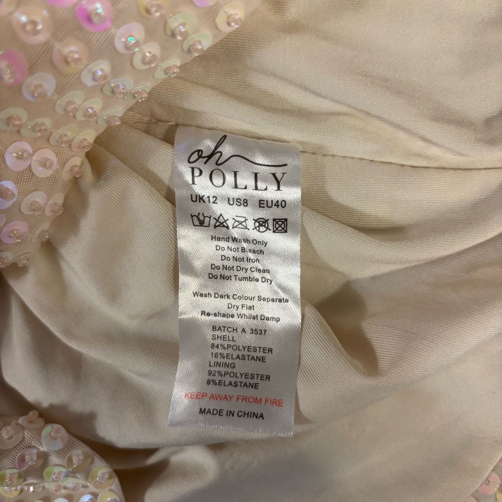 Oh Polly White Sequin Mini Dress SZ 8 Spaghetti Strap, Cross Back, Lined, Bridal - Picture 5 of 5
